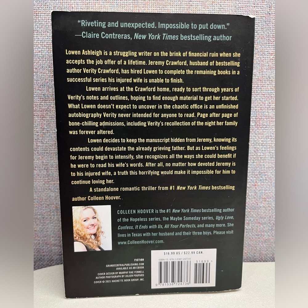 Verity book by Colleen Hoover Book - Picture 2 of 2